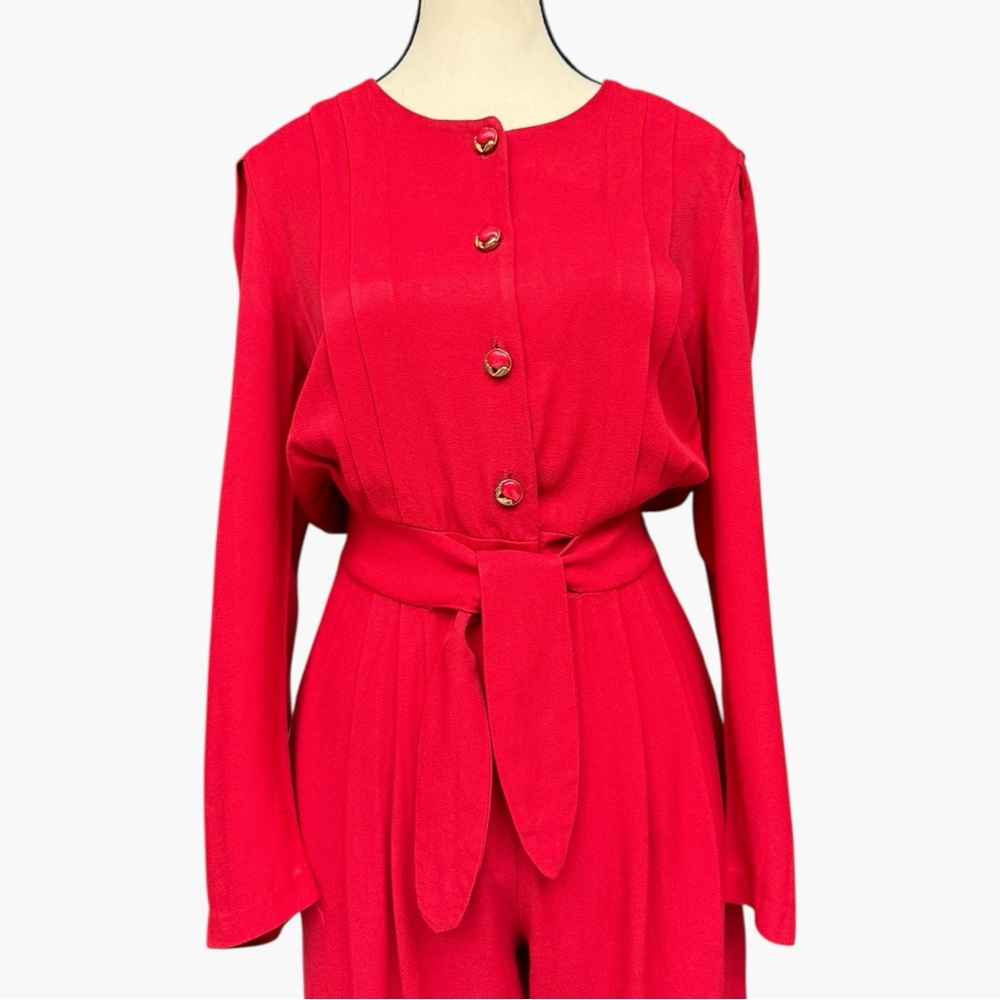 Vintage Red Long Sleeve Button Front Jumpsuit Size 10 Molly Malloy Petite - Picture 8 of 15